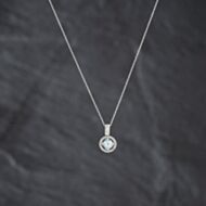 Pre-Owned 9ct White Gold Blue Topaz & Diamond Circular Halo Cluster Pendant & 18 Inch Prince Of Wales Chain 41143413