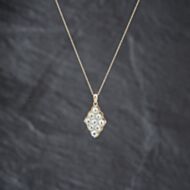Pre-Owned 9ct Yellow Gold Blue Topaz & Diamond Marquise Shaped Cluster Pendant & 18 Inch Prince Of Wales Chain 41143414