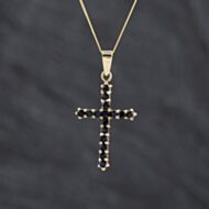 Pre-Owned 9ct Yellow Gold Sapphire Double Sided Cross Pendant & 18 Inch Curb Chain 41143427