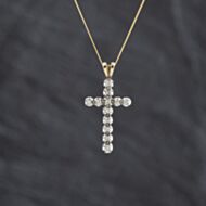 Pre-Owned Two Colour Gold Diamond Claw Set Cross Pendant & 18 Inch Curb Chain 41143428