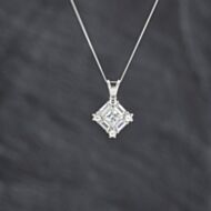 Pre-Owned White Gold Cubic Zirconia Diamond Shape Cluster Pendant & 18 Inch Curb Chain 41143431