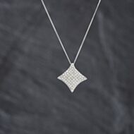 Pre-Owned 9ct White Gold Diamond Pave Concave Cushion Shaped Pendant & 18 Inch Curb Chain 41143432