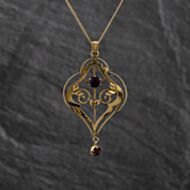 Pre-Owned 9ct Yellow Gold Amethyst Open Work Gemstone Pendant & 21 Inch Curb Chain 41143439