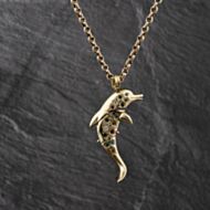 Pre-Owned 9ct Yellow Gold Cubic Zirconia Dolphin Gemstone Pendant & 19 Inch Belcher Chain 41143440