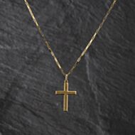 Pre-Owned 9ct Yellow Gold Engraved Cross Pendant & 16 Inch Paper Link Chain 41143444