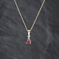 Pre-Owned 9ct Two Colour Gold Sythetic Ruby & 0.01ct Diamond Tear Drop Pendant & 18 Inch Prince Of Wales Chain 41143447