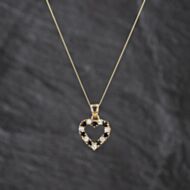 Pre-Owned 9ct Yellow Gold Sapphire & Cubic Zirconia Open Heart Pendant & 18 Inch Curb Chain 41143452