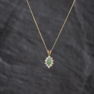 Pre-Owned 9ct Yellow Gold Turquoise & Cubic Zirconia Marquise Shape Pendant & 18 Inch Curb Chain 41143456