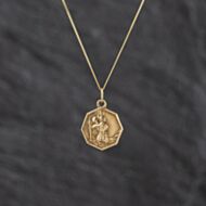 Pre-Owned 9ct Yellow Gold Octagonal St Christopher Pendant & 18 Inch Curb Chain 41143458
