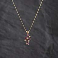 Pre-Owned Yellow Gold Ruby & 0.05ct Diamond Fancy Pendant & 18 Inch Curb Chain 41143459