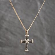Pre-Owned 9ct Two Colour Gold 0.25ct Black & White Diamond Cross Pendant & 18 Inch Curb Chain 41143461