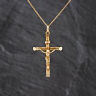 Pre-Owned 9ct Yellow Gold Crucifix Cross Pendant & 21 Inch Curb Chain 41143465