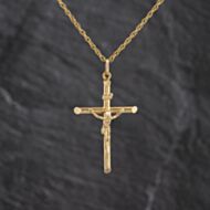 Pre-Owned 9ct Yellow Gold Crucifix Cross Pendant & 24 Inch Prince Of Wales Chain 41143466