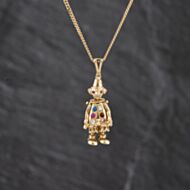 Pre-Owned 9ct Yellow Gold Cubic Zirconia Set Clown Pendant & 18 Inch Curb Chain 41143471