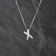 Pre-Owned 9ct White Gold Diamond Set Kiss Pendant & 16 Inch Box Chain 41143474