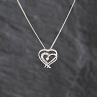Pre-Owned 9ct White Gold Cubic Zirconia Set Double Heart Pendant & 18 Inch Curb Chain 41143475