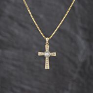 Pre-Owned 9ct Two Colour Gold 0.25ct Diamond Set Cross Pendant & 18 Inch Box Chain 41143476