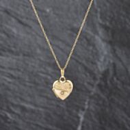 Pre-Owned 9ct Yellow Gold 0.01ct Diamond Half Engraved Heart Locket Pendant & 18 Inch Prince Of Wales Chain 41143482