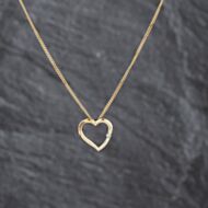 Pre-Owned 9ct Yellow Gold 0.03ct Diamond Open Heart Pendant & 18 Inch Curb Chain 41143490