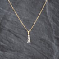 Pre-Owned 9ct Yellow Gold 0.04ct Diamond Three Stone Pendant & 16 Inch Trace Chain 41143491
