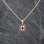 Pre-Owned 9ct Yellow Gold Ruby & Diamond Octagonal Shaped Gemstone Pendant & 20 Inch Prince Of Wales Chain 41143492