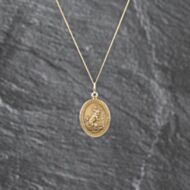 Pre-Owned 9ct Yellow Gold Oval St Christopher Pendant & 18 Inch Curb Chain 41143513