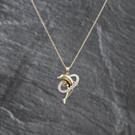 Pre-Owned 9ct Yellow Gold Cubic Zirconia Dolphin Pendant & 16 Inch Curb Chain 41143514