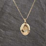 Pre-Owned 9ct Two Colour Gold Oval Acorn Pattern Locket Pendant & 20 Inch Curb Chain 41143519