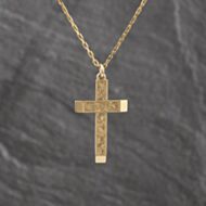 Pre-Owned 9ct Yellow Gold Hand Engraved Cross Pendant & 19 Inch Trace Chain 41143522