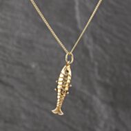 Pre-Owned Yellow Gold Flexable Fish Pendant & 16 Inch Curb Chain 41143529