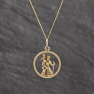 Pre-Owned 9ct Yellow Gold Open Work St Christopher Pendant & 18 Inch Curb Chain 41143543