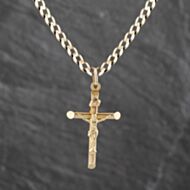 Pre-Owned 9ct Yellow Gold Cruxifix Cross Pendant & 19 Inch Curb Chain 41143560