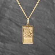 Pre-Owned 9ct Yellow Gold Oblong St Christopher Pendant & 16 Inch Curb Chain 41143564