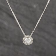 Pre-Owned 9ct White Gold Cubic Zirconia Halo Round Cluster Pendant & 18 Inch Trace Chain 41143566