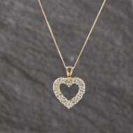 Pre-Owned 9ct Yellow Gold Cubic Zirconia Set Open Heart Pendant & 18 Inch Curb Chain 41143570