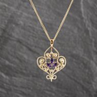 Pre-Owned 9ct Yellow Gold Amethyst Set Pendant & 18 Inch Curb Chain 41143571