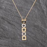 Pre-Owned 9ct Two Colour Gold Square And Circle Pendant & 16 Inch Curb Chain 41143581