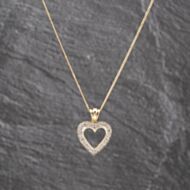 Pre-Owned 9ct Yellow Gold Diamond Open Heart Gemstone Pendant & 18 Inch Curb Chain 41143587