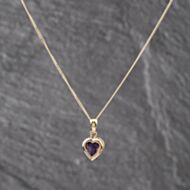 Pre-Owned Yellow Gold Amethyst Heart Gemstone Pendant & 18 Inch Curb Chain 41143588