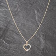 Pre-Owned Two Colour Gold Open Heart Diamond Cut Gemstone Pendant & 17 Inch Curb Chain 41143589