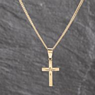 Pre-Owned 9ct Yellow Gold Diamond Cut Cross Pendant & 18 Inch Curb Chain 41143598