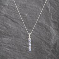 Pre-Owned White Gold Iolite Six Stone Bar Gemstone Pendant & 18 Inch Curb Chain 41143600