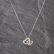 Pre-Owned 9ct Two Colour Gold Diamond Interlock Hearts Gemstone Pendant & 18 Inch Curb Chain 41143601