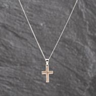 Pre-Owned Two Colour Gold Diamond 3D Cross Pendant & 18 Inch Curb Chain 41143602
