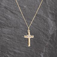 Pre-Owned Two Colour Gold Cross Pendant & 18 Inch Curb Chain 41143608