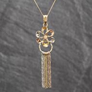 Pre-Owned 9ct Three Colour Gold Flower & Tassel Pendant & 18 Inch Curb Chain 41143625