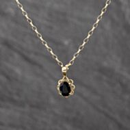 Pre-Owned 9ct Yellow Gold Sapphire Oval Pendant & 18 Inch Belcher Chain 41143626