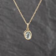 Pre-Owned Yellow Gold Blue Topaz Oval Pendant & 18 Inch Prince Of Wales Chain 41143627