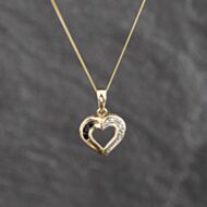 Pre-Owned 9ct Two Colour Gold Sapphire & Diamond Open Heart Pendant & 18 Inch Curb Chain 41143631