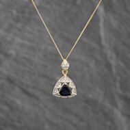 Pre-Owned 9ct Two Colour Gold Iolite & White Zircon Triangular Pendant & 18 Inch Curb Chain 41143632